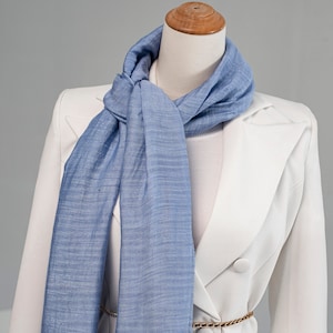 Silk Linen Scarf: Handwoven Pastel Blue Summer Wrap