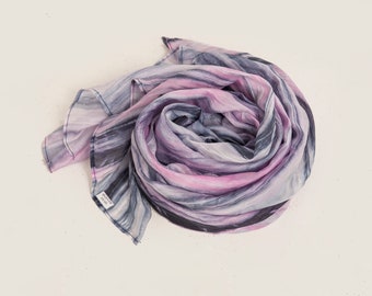 Hand-Painted Mulberry Silk Shawl: Light Pink & Grey Summer Wrap