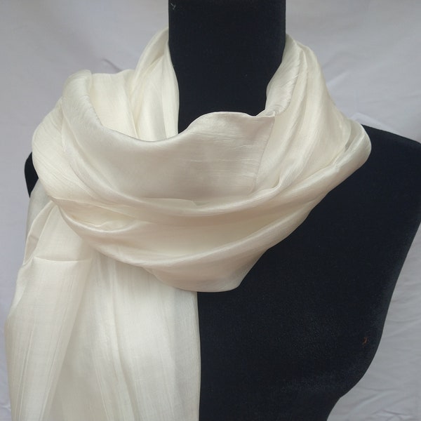 NEW Silk Scarf Ivory White, Wedding White Silk Wrap, Large Silk Shawl, Long Scarf 24x72 inches