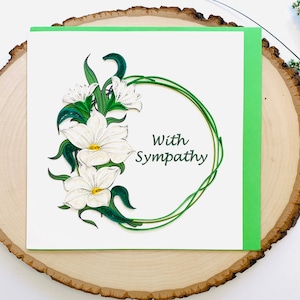 Handmade Lily Flower Quilling Sympathy Card: 6x6 Condolence Wreath
