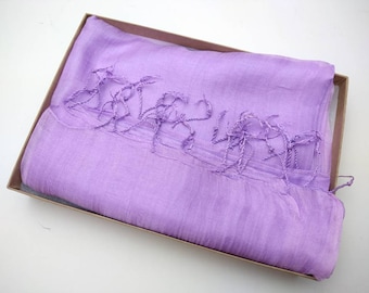 Chiffon Silk Scarf in Lavender, Bridesmaid Scarf, Sheer Silk, Lilac Silk Shawl, Wedding Wrap 24x72 inches