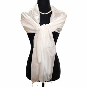 White Silk Scarf, Cream White Shawl, Sheer Silk, Bridesmaid Pashmina, Wedding Shawl, 100% Silk Shawl, Large Shawl 24x72 inches