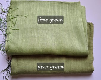 Pear Green, Moss Green, Lightweight Linen Silk Scarf, Breathable Summer Wrap, Natural 100%