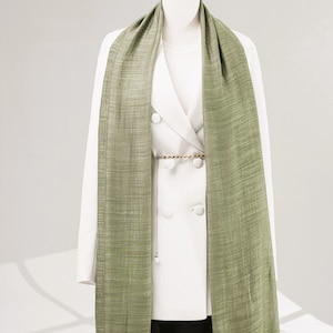Silk Linen Shawl in Green/Olive/Sage, Lightweight Linen Scarf, Breathable Summer Wrap