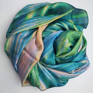 Handwoven Mulberry Silk Scarf: Blue Teal Pink Boho Wrap (30x70&#39;&#39;)