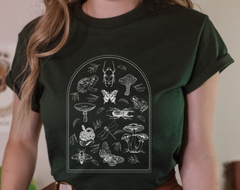 Mushrooms, Insects, and Moth Dark Academia Cottagecore Shirt