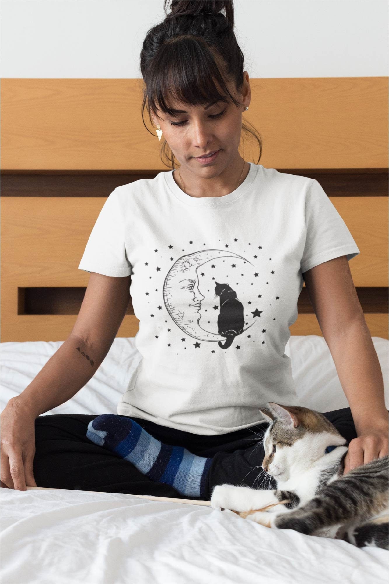 Cat and Moon TShirt, Halloween Shirt, Cat Witch Shirt, Black Cat Shirt, Celestial Shirt