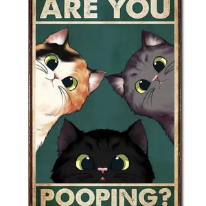 Letrero Divertido De Baño – Gato Negro “¿Estás Cagando?” – Decoración De Pared En Hojalata – 20x30 Cm – Bestylez