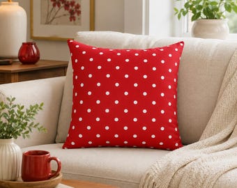 Red Polka Dot Square Throw Pillow, Home Decor Accent