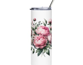 Vaso térmico de acero inoxidable con diseño floral – Taza de viaje aislada de 591 ml (20 oz)