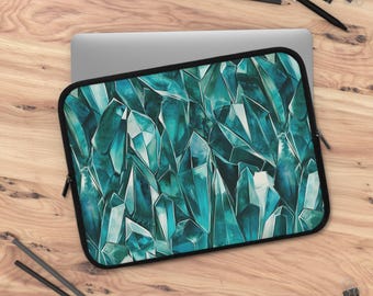 Funda para portátil con diseño geométrico en verde azulado, funda protectora para dispositivos tecnológicos, elegante funda para ordenador, moderna funda para tableta, funda estampada para dispositivos electrónicos, regalo