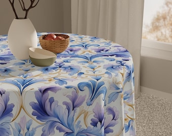 Nappe florale bleu or violet | Housse de table à manger à motif floral
