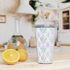 Pastel Watercolor Plastic Tumbler with Straw, Drinkware, Cup, Reusable Mug, Beverage Container, Travel Tumbler