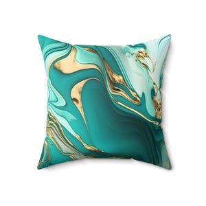 Geode Square Pillow, Teal and Gold Pillow Cover, Home Decor, Throw Cushion, Decorative Pillow Case, Modern Accent Pillow