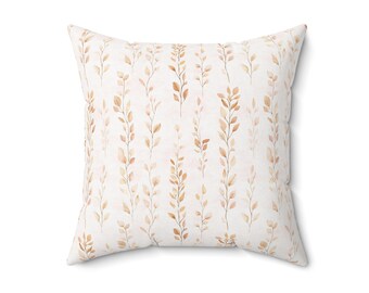 Cojín con estampado de enredaderas otoñales, de poliéster hilado, ideal para la decoración de otoño.
