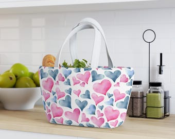 Heart Print Stylish Lunch Bag - Tote for Work, School, Picnics, Eco-Friendly Lunch Organizer, Trendy Carrier, Gift Idea