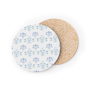 Coasters, Light Blue Print on White, Set of 4 Square Drink Coasters, Home Decor, Housewarming Gift, Kitchen Accessories, Table Protection