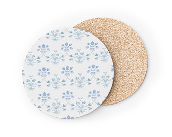 Posavasos, estampado azul claro sobre fondo blanco, juego de 4 posavasos cuadrados para bebidas, decoración del hogar, regalo de inauguración, accesorios de cocina, protección de mesa.