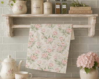 Paño de cocina suave con estampado de tulipanes / Toalla de cocina de algodón y poliéster