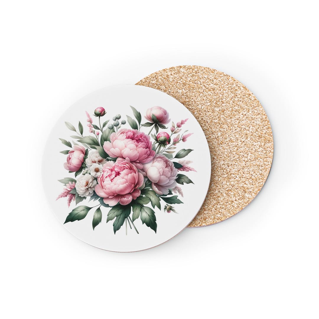 Pink Coaster Set Peony Coasters, Pink Floral Drink Coaster Set for Home Decor ...
