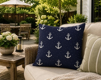 Cojines de exterior con estampado de ancla azul marino