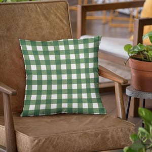 Gingham Green Pillow, Plaid Home Decor, Polyester Cushion Cover, Farmhouse Throw Pillow, Square Pillowcase, Checkered Accent Pillow