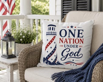 Cojín para exteriores "Una nación bajo Dios" / Decoración patriótica de faro