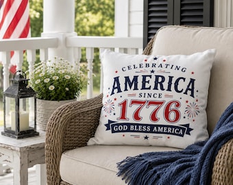 Cojín para exteriores "Celebrando a Estados Unidos desde 1776" / "Dios bendiga a Estados Unidos", decoración patriótica