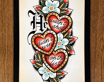 F.D.T. Traditional Tattoo Heart Flash Print – Dark Humor Art – Neo