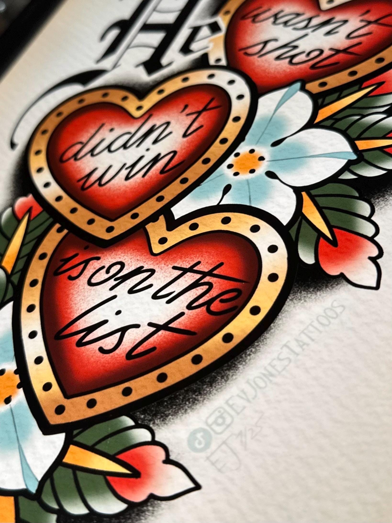 F.D.T. Traditional Tattoo Heart Flash Print – Dark Humor Art – Neo