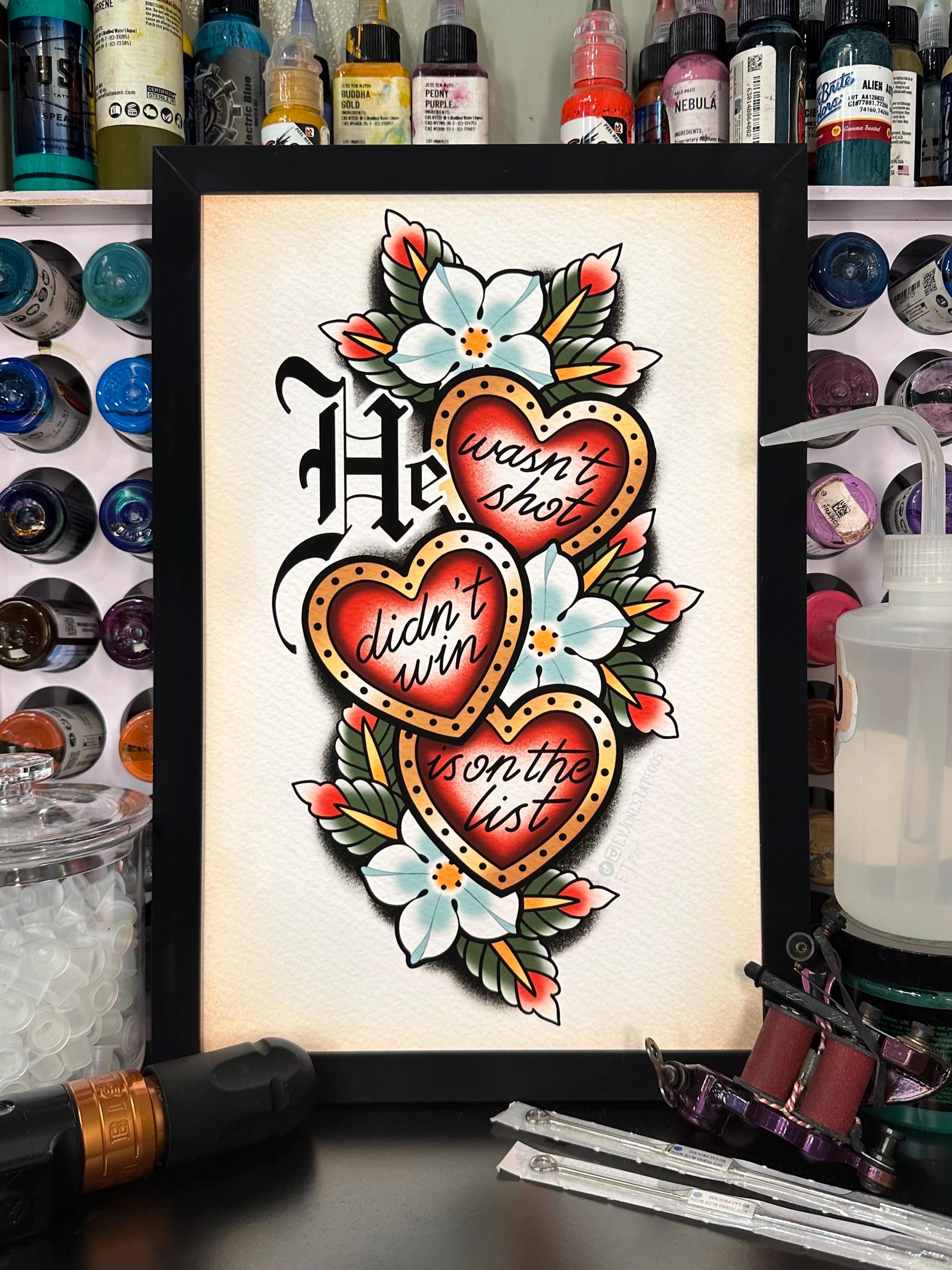 F.D.T. Traditional Tattoo Heart Flash Print – Dark Humor Art – Neo