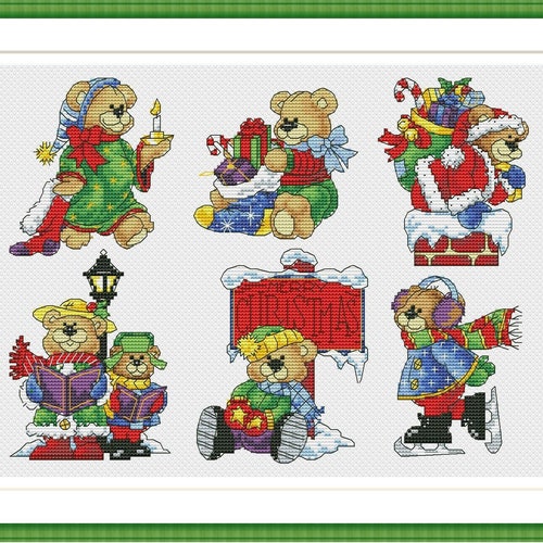 Christmas Teddy Bears Cross Stitch Pattern Decorations Digital Etsy