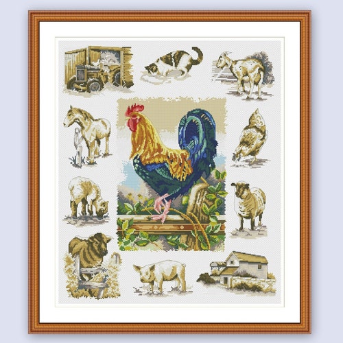 Animals Sampler Cross Stitch Pattern Farm Domestic Rooster - Etsy Animals Sampler Cross Stitch Pattern Farm Domestic Rooster - Etsy