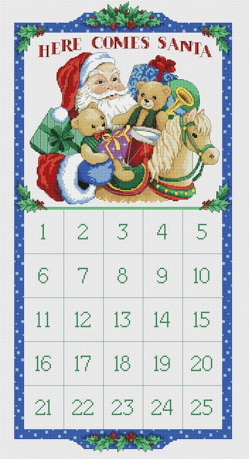 Christmas Calendar Cross Stitch Pattern Santa Month Digital Etsy