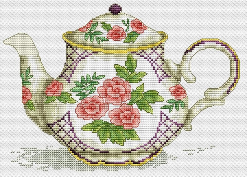 Teapot Kitchen Cross Stitch Pattern Kettle Tea Dishes Digital Etsy