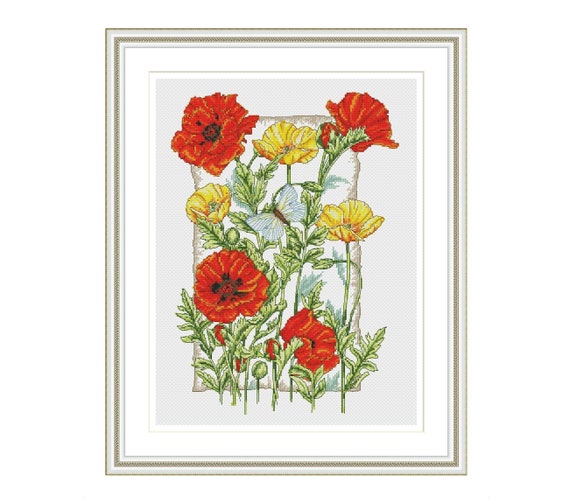 Poppy Cross Stitch Pattern Wildflowers Flowers Digital Instant | Etsy