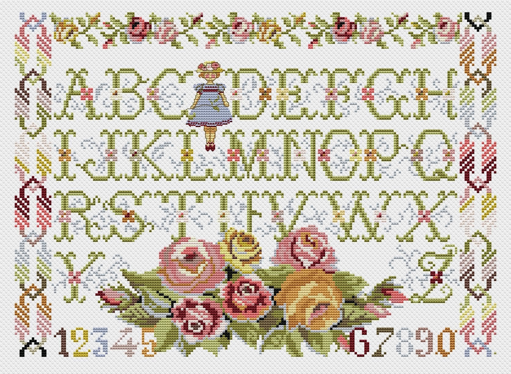 Flower Alphabet Cross Stitch Pattern Monogram Letters Sampler Etsy