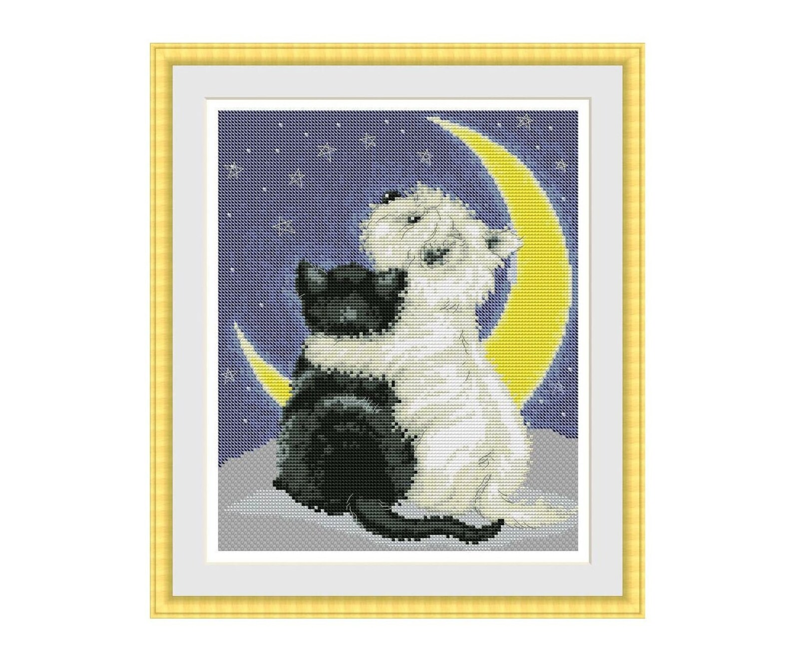 Cat and Dog Cross Stitch Pattern Friends White Black Digital Etsy