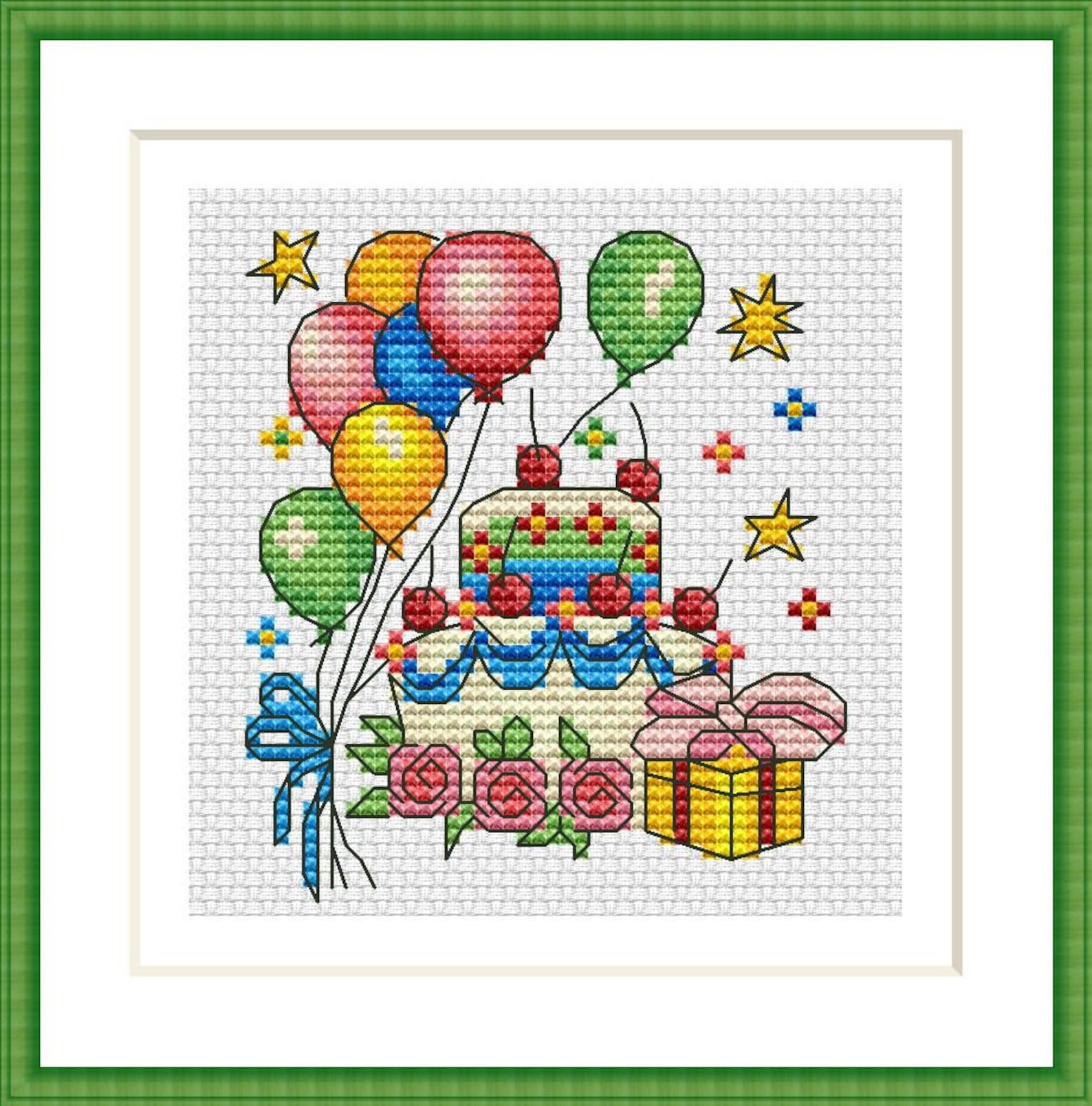 Birthday Cross Stitch Pattern Balloons Cross Stitch Digital Etsy