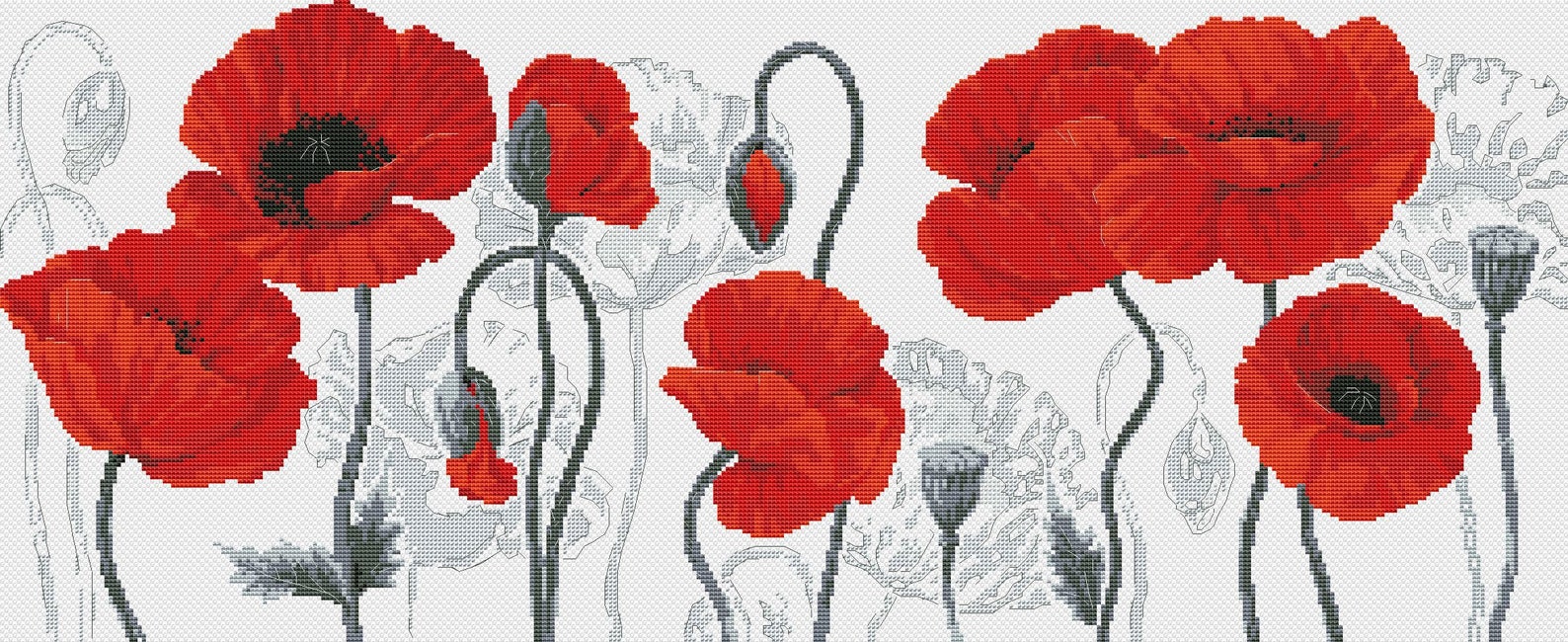 Poppies Flowers Cross Stitch Pattern Red Digital Instant Etsy