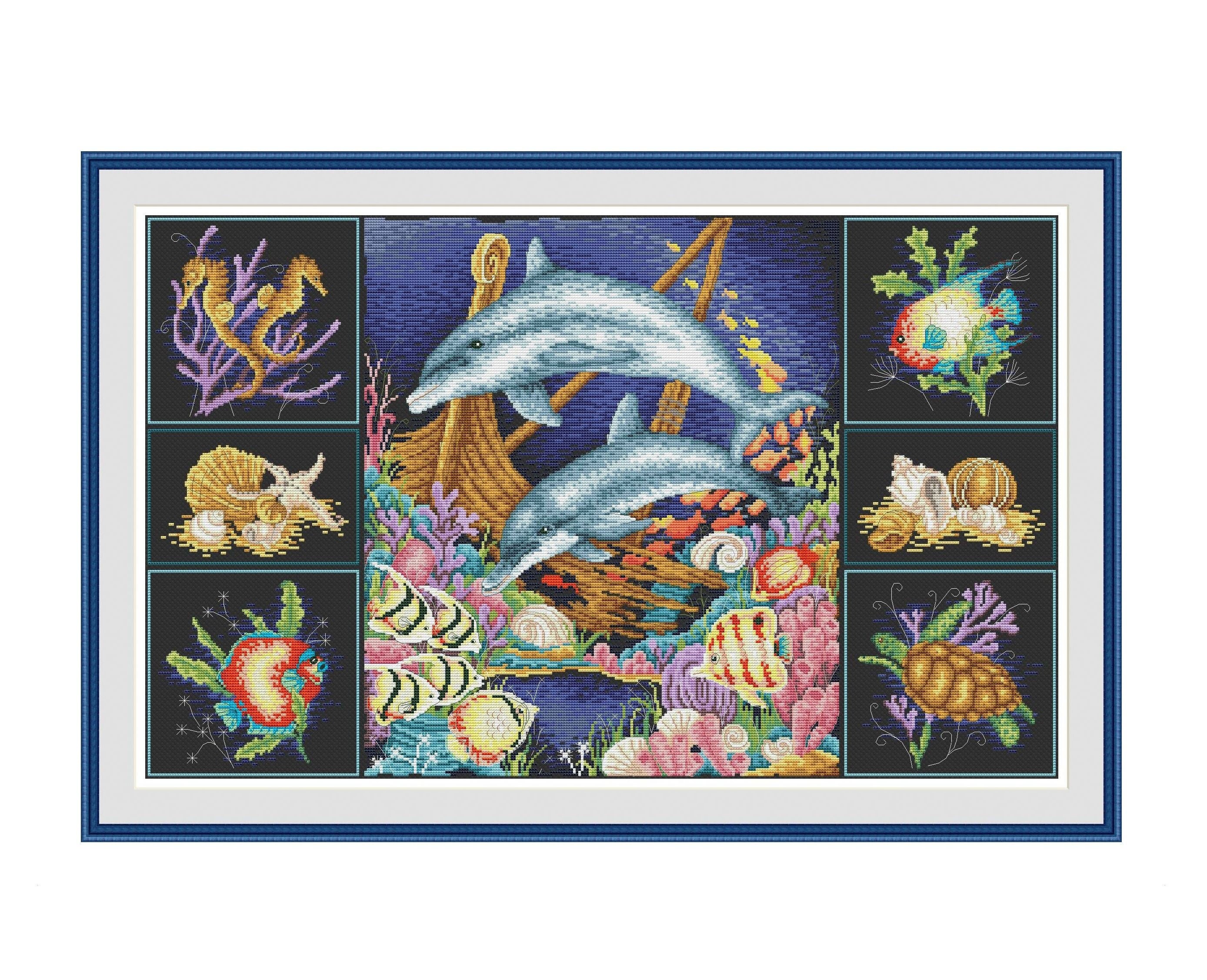 Dolphins Cross Stitch Pattern Sea Sampler Digital Instant Etsy