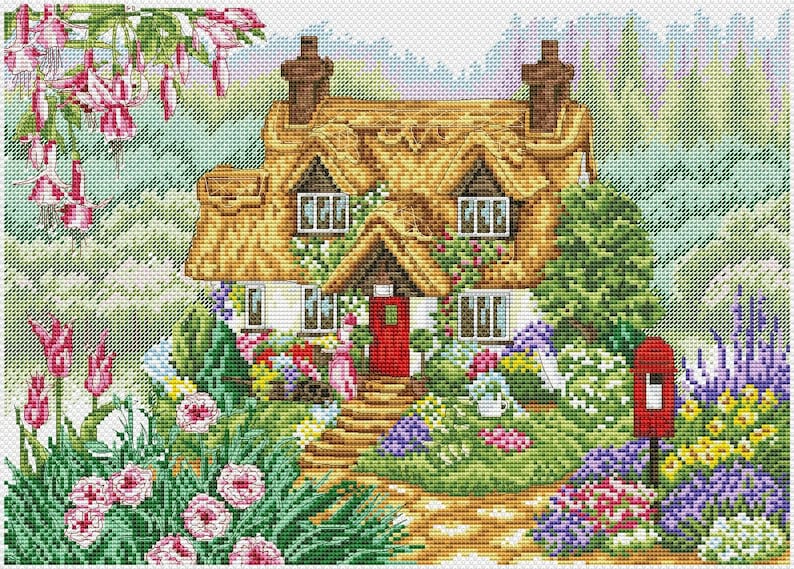 Garden Cottage Cross Stitch Pattern Houses Digital Instant Etsy