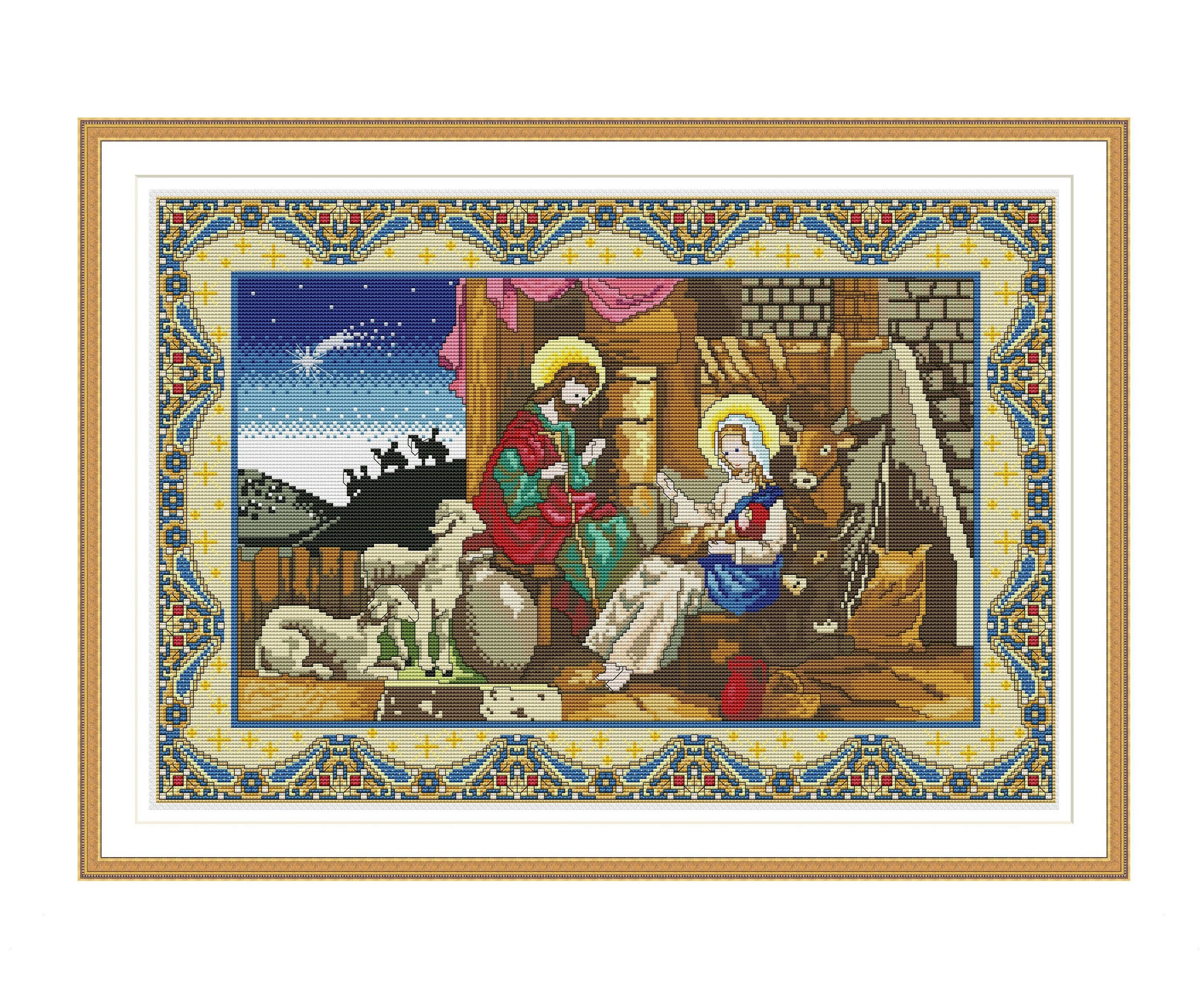 Religious Cross Stitch Pattern Holy Family Birth Jesus Etsy