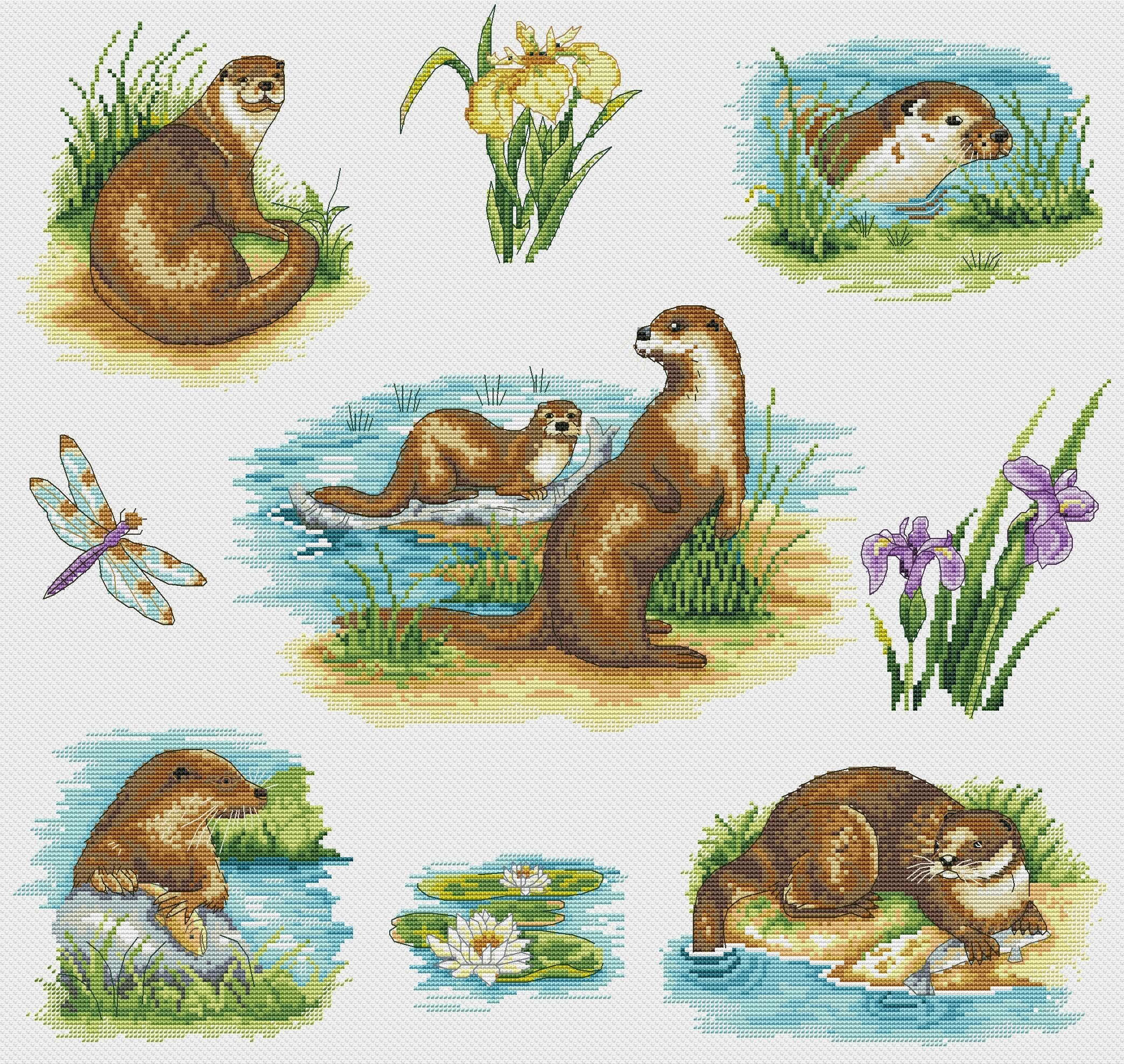 Otter Cross Stitch Pattern Animals Sampler Digital Instant | Etsy