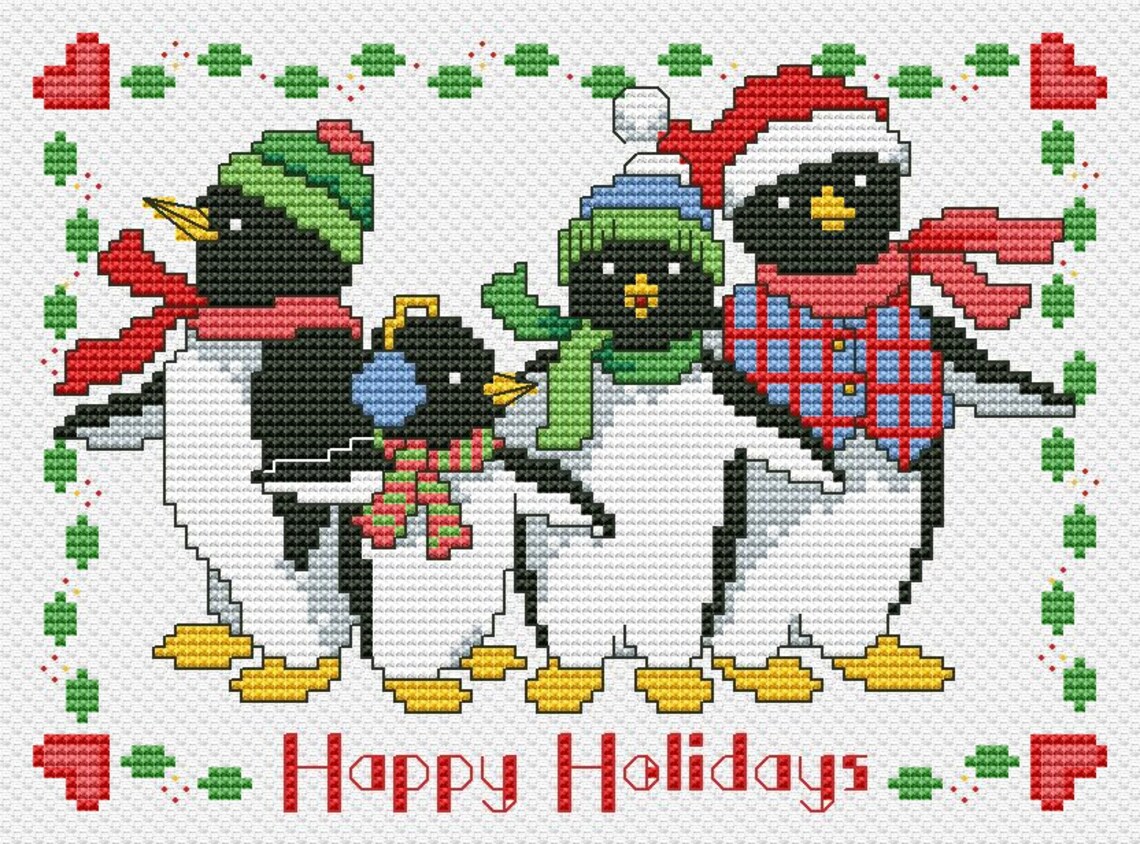Christmas Penguins Cross Stitch Pattern Ornament Easy Digital Etsy Christmas penguins cross stitch pattern ornament easy digital