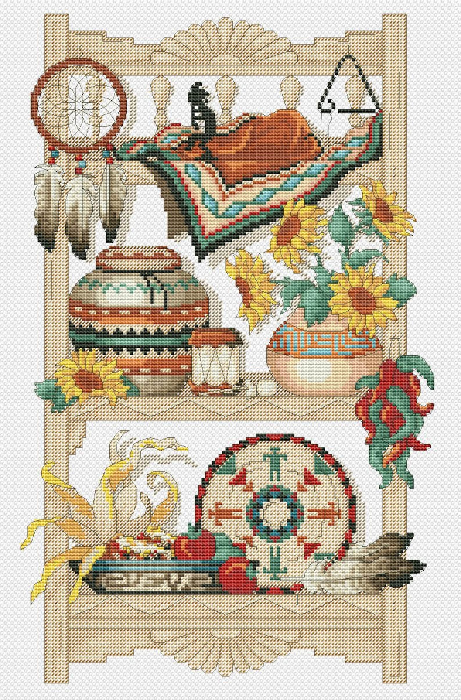 Kitchen Shelves Cross Stitch Pattern Western Indian Digital Etsy