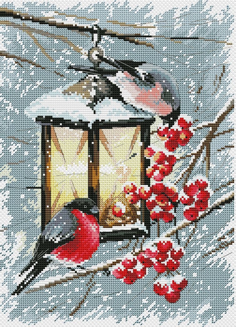Christmas Birds Cross Stitch Pattern Christmas Scene Cross Etsy