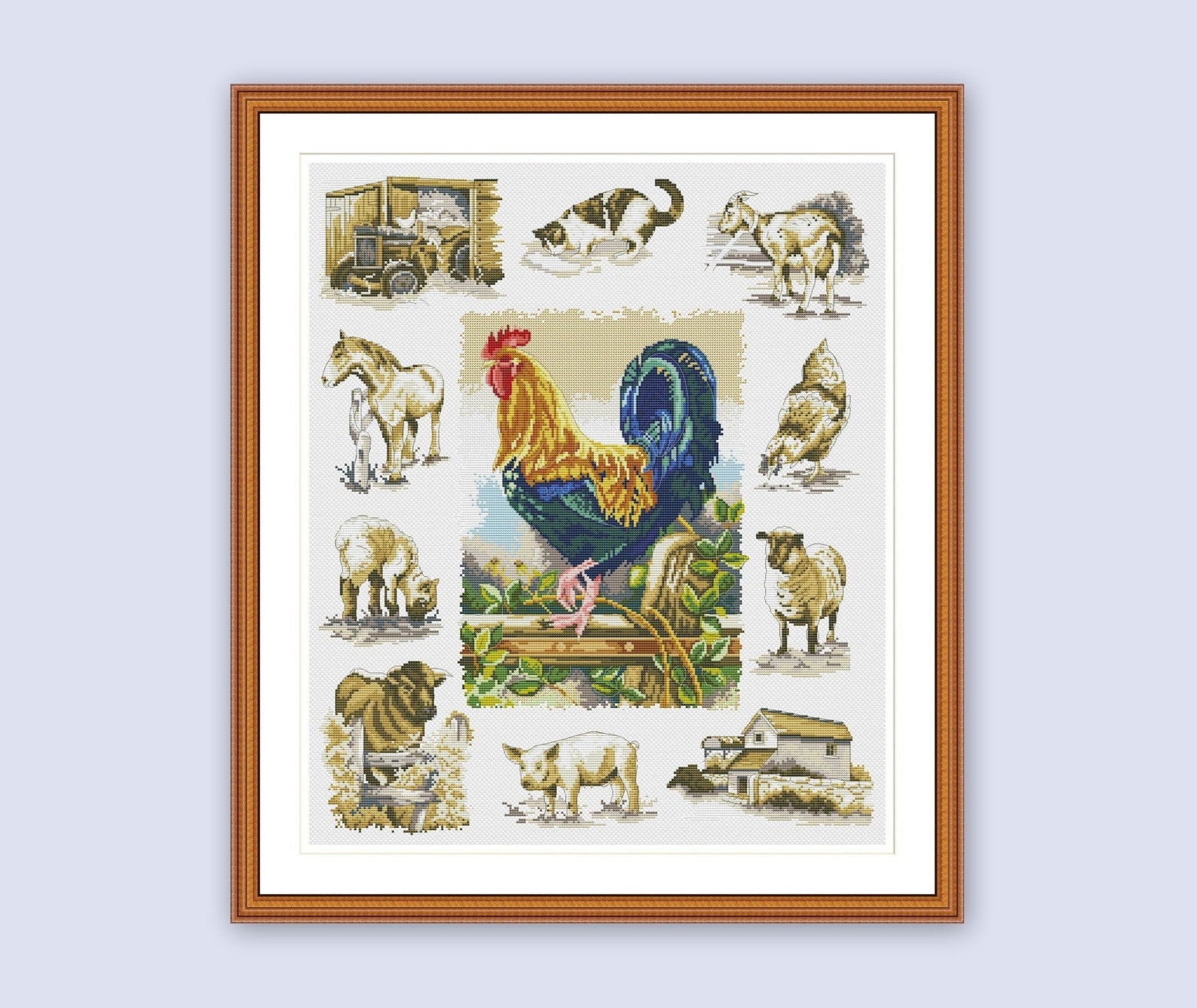 Animals Sampler Cross Stitch Pattern Farm Domestic Rooster Etsy