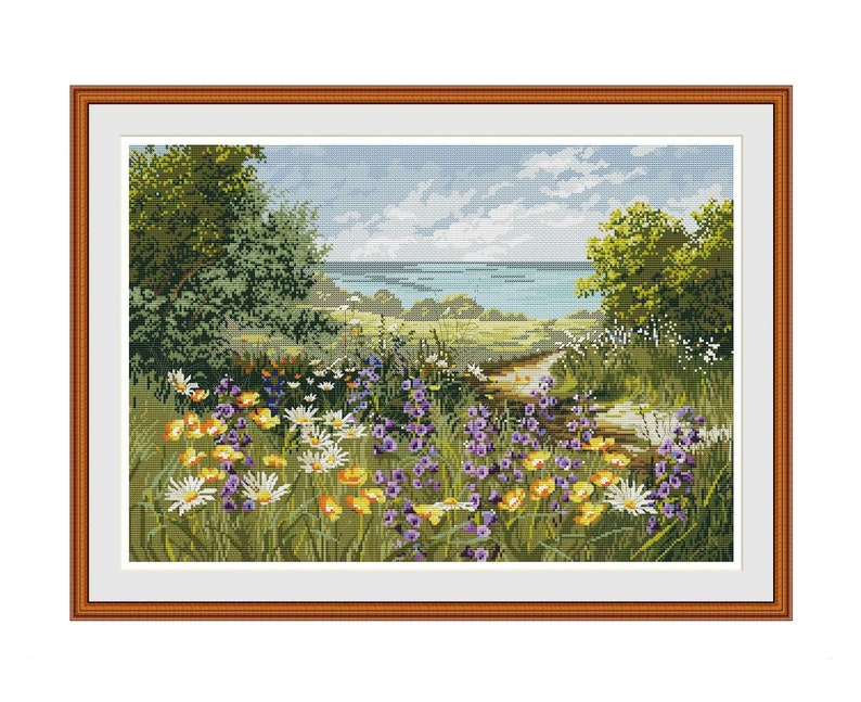 Landscape Flowers Cross Stitch Pattern Wildflowers Nature Etsy