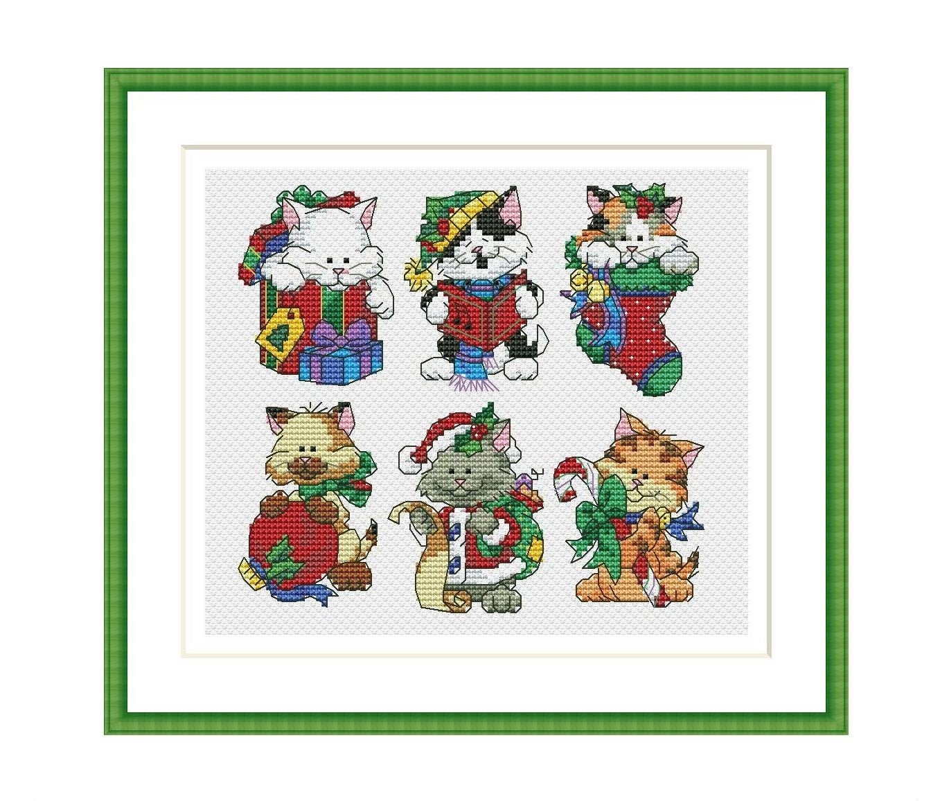 Christmas Cats Cross Stitch Pattern Kittens Decorations Etsy